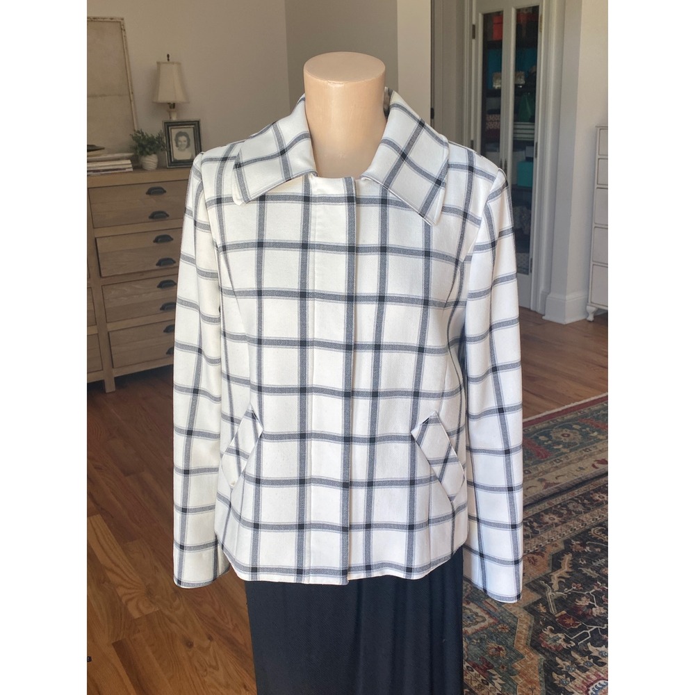 Halogen Womens Black White Windowpane Plaid Zip Front Jacket Size S